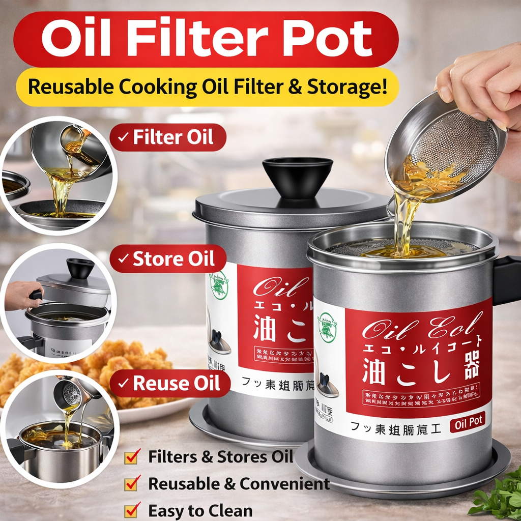 Oil Filter Pot 1.4L | Oil Strainer For Kitchen | Oil Container Pot Filter 1.4 Liter (Without Box)
